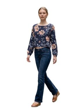 Saltwater Luxe Floral Crop Blouse Medium Boho Long Sleeve Flowy Top Festival